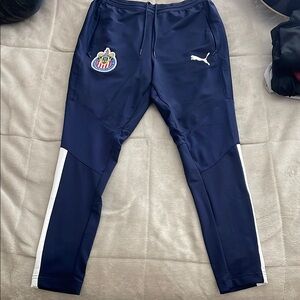 Puma Blue and White Joggers with Elastic Cuffs